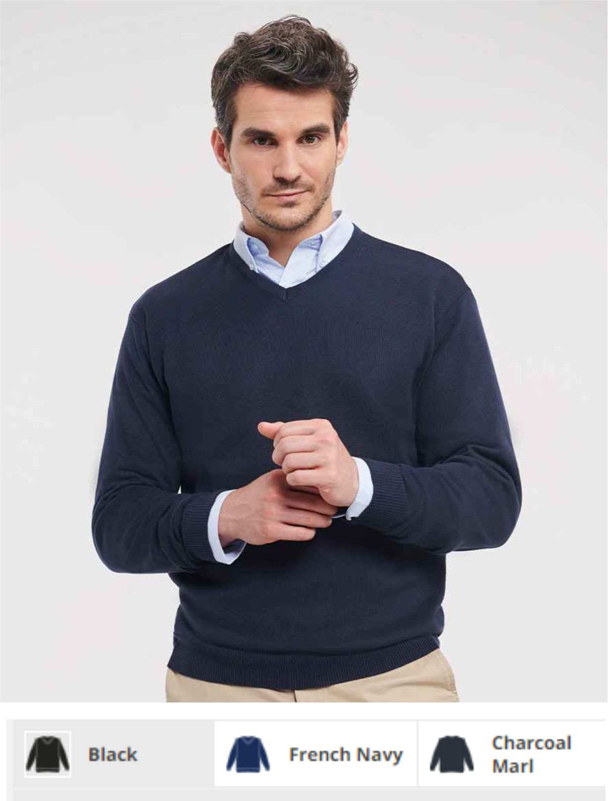710M Russell Collection Cotton Acrylic V Neck Sweater
